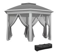 Outsunny 3x4m Hexagon Gazebo w/ Mesh Curtains Outdoor Garden, Beige - Dark Grey - Metal, Polyester, Mesh - 4.05m x 3.4m x 2.85m