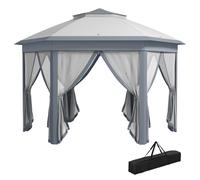 Outsunny 3x4m Hexagon Gazebo w/ Metal Frame Mesh Curtains Outdoor Garden, Grey