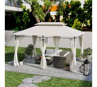 Outsunny?3 x 4m Garden Gazebo with Sides, Double Roof Metal Gazebo, White, Cream