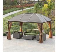 Outsunny 3 x 4m Hardtop Gazebo Aluminium Garden Pavilion Brown