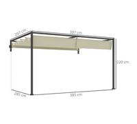Outsunny 3 x 4m Lean To Pergola with Retractable Roof, Wall Mounted Garden Gazebo Outdoor Sun Shade Shelter for Patio, Deck, Khaki Khaki