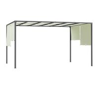 Outsunny 3 x 4m Metal Pergola with LED Lights, Outdoor Garden Pergola with Sliding Roof, Solar Powered, for BBQ, Cream White Cream