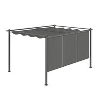 Outsunny 3 x 4m Metal Pergola with Retractable Roof and Roller Shade, Wall-Mounted or Free Standing Garden Gazebo Canopy Pergola Kit, UPF30+ Outdoor Sun Shade Shelter, Grey Grey