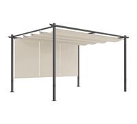 Outsunny 3 x 4m Metal Pergola with Retractable Roof and Roller Shade, Wall-Mounted or Free Standing Garden Gazebo Canopy Pergola Kit, UPF30+ Outdoor Sun Shade Shelter, Beige Beige