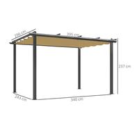 Outsunny 3 x 4m Aluminium Pergola with Retractable Roof, Garden Gazebo Khaki