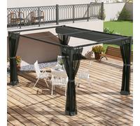 Outsunny 3 x 4m Pergola with Retractable Roof and Netting, Dark Grey