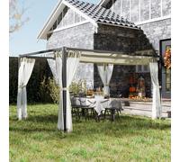OUTSUNNY 3 x 4m Pergola with Retractable Roof & Netting, Khaki Outsunny Khaki
