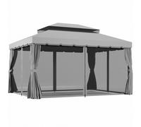 Outsunny 3 x 4m Retractable Roof Gazebo, Metal Garden Pergola with Canopy Shelter, Nets and Curtains for Garden and Deck, Light Grey Aosom UK