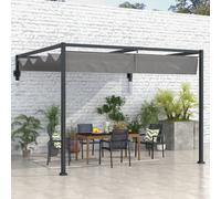 Outsunny 3 x 4m Lean To Pergola with Retractable Roof, Wall Mounted Garden Gazebo Outdoor Sun Shade Shelter for Patio, Deck