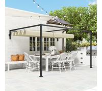 Outsunny 3 x 4m Wall Mounted Pergola with Retractable Roof, Khaki, Brown