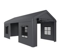 Outsunny 3 x 6 m Heavy Duty Carport, Portable Garage Car Canopy Tent with Galvanised Frame, Doors, Windows, Dark Grey