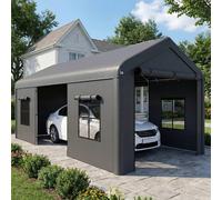 Outsunny 3 x 6 m Heavy Duty Carport, Portable Garage with 3 Doors, Dark Grey - 300W x 598D x 282H cm - Carport - Dark grey