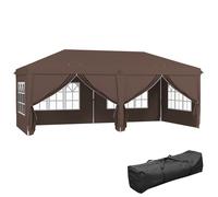 Outsunny 3 x 6 m Pop Up Gazebo with Sides and Windows, Height Adjustable Wedding Camping Party Tent Canopy Marquee with Storage Bag for Garden, Event, Brown Brown