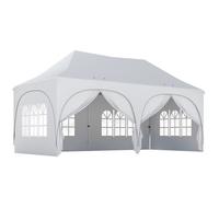 Outsunny 3 x 6m Pop Up Gazebo Shelter with Sides, 6 Sandbags, Peak Top Garden Party Tent Marquee with Carry Bag, Light Grey/White