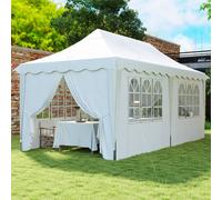 Outsunny 3 x 6m Pop Up Gazebo with Sides and Carry Bag, UPF50+, White - White - Steel, Oxford Fabric - 596L x 300W x 315Hcm