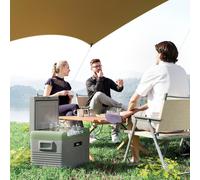 Outsunny 30L Car Refrigerator, Portable Compressor Car Fridge Freezer, Electric Cooler Box with 12/24V DC and 110-240V AC for Camping, Driving, Picnic, Down to -20℃, Light Green and Grey