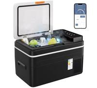 Outsunny 30L Compressor Car Fridge Freezer, Camping Refrigerator with App Control, 12/24V DC and 100-240V AC, Portable Electric Cool Box for Truck SUV Travel Camping, Black