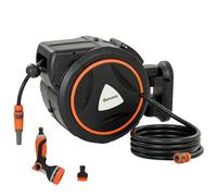 Outsunny 30m Retractable Hose Reel Wall Mounted w/Auto Retraction, Orange | 28+2m Garden Hose Pipe Reel with Self-Locking, Slow Return System, 180° Swivel Bracket, 12-Pattern Nozzles Faucet Adaptor