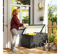 Outsunny 311L Garden Storage Box, Outdoor Storage Box Waterproof with Lockable Lid and Gas Rods, Galvanised Steel Deck Box Container for Tools, Cushions, Accessories, Dark Grey