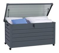 Outsunny 331 Litre Garden Storage Box, Waterproof Outdoor Storage Box with Wheels and Handles, Lockable Galvanised Steel Outside Deck Box Organiser for Tools, Cushions, Dark Grey Dark Grey