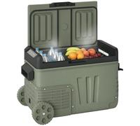 Outsunny 33L Camping Fridge Freezer Dual Zone, Portable Car Fridge 12V/24V DC & 100-240V AC, Electric Cool Box -20℃-20℃ with Wheels and LED Light, for Travel, RV, Road Trip, Picnic [Energy Class E]