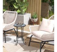 Outsunny 35.5cm Round Mosaic Garden Side Table Plant Stand w/ Shelf, Blue