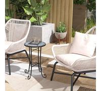 Outsunny 35.5cm Round Mosaic Garden Side Table Plant Stand w/ Shelf, Blue, Blue