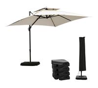 Outsunny 360 Degree Cantilever Parasol Roma Umbrella With Base Weight, Beige