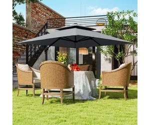 Outsunny 360° Cantilever Parasol Roma Umbrella w/ Base Weights, Light Grey