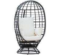 Outsunny 360 Swivel Egg Chair, Garden Rattan Swivel Chair with Thickened Cushion and Pillow, 150 KG Capacity for Indoor Outdoor, Balcony, Patio, Black Black