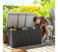 Outsunny 380L Garden Storage Box Waterproof Outdoor Storage Box Wood Effect, Grey