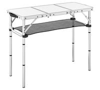 Outsunny 3ft Folding Camping Table, Picnic Table with Mesh Storage Layer, Carrying Bag and Metal Frame, Cream White