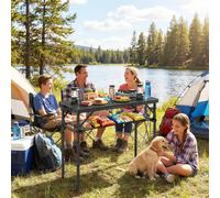 Outsunny 3ft Folding Camping Table, Picnic Table with Storage Layer - Black - 90 x 40 x 70 cm - Picnic Table