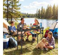 Outsunny 3ft Folding Camping Table, Picnic Table with Storage Layer - Black - Aluminium, MDF - 90 x 40 x 70 cm