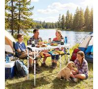 Outsunny 3ft Folding Camping Table, Picnic Table with Storage Layer, White, Cream