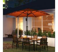 Outsunny 3m Cantilever Garden Umbrella Parasol with Solar LED and Easy Lever with Cross Base and Waterproof Cover, Outdoor Sun Shades - Beige - Orange - Φ290 x 260Hcm