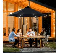 Outsunny 3m Cantilever Garden Umbrella Parasol with Solar LED and Easy Lever with Cross Base and Waterproof Cover, Outdoor Sun Shades - Beige - Black - Φ290 x 260Hcm