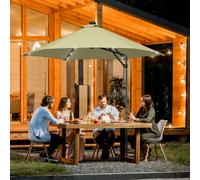 Outsunny 3m Cantilever Garden Umbrella Parasol with Solar LED and Easy Lever with Cross Base and Waterproof Cover, Outdoor Sun Shades - Beige - Beige - Φ290 x 260Hcm