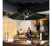 Outsunny 3m Cantilever Parasol Solar Lights Power Bank Base 360° Spin Beige - Dark Grey - 330cm x 330cm x 280cm