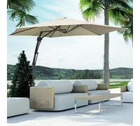 Outsunny 3m Cantilever Parasol with Easy Lever, Patio Umbrella with Crank Handle, Cross Base and 6 Metal Ribs, Outdoor Sun Shades for Garden, Grey - Cream - 293 x 293 x 243H cm