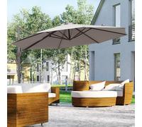 Outsunny 3M Sun Shade Cantilever Hanging Parasol Aluminium Frame W/ Hand Crank In Grey Grey