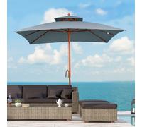 Outsunny 3 x 3 m Garden Parasol Umbrella, Large Square Outdoor Wooden Table Parasol with Double Tier, 48 mm Wooden Pole, 8 Ribs, Patio Sunshade for Balcony, Dark Grey