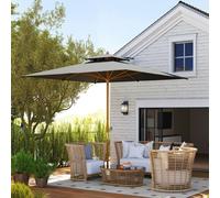 Outsunny 3(M) Wood Square Umbrella Garden Market Parasol Sunshade Black