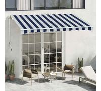 Outsunny 3m x 2.5m Garden Patio Manual Awning Canopy Sun Shade Shelter with Winding Handle Retractable Blue and White Blue