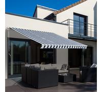 Outsunny 3m x 2.5m Retractable Garden Awning - Blue/White, Aluminum Frame, Manual Crank, 90% UV Block, 2.5m Projection, Code 100110-007BW