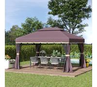 Outsunny 3x4m 2-Tier Gazebo Aluminium Garden Marquee Party Tent Canopy Coffee