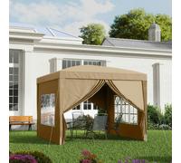 Outsunny 3mx3m Pop Up Gazebo Party Tent Canopy Marquee with Storage Bag Black - Khaki - Steel, Oxford - 2.95m x 2.95m x 2.58m
