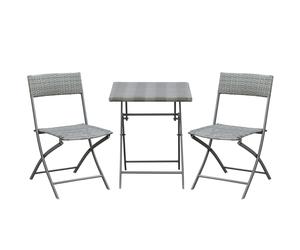 Outsunny 3PC Bistro Set Rattan Furniture Garden Folding Chair Table Grey