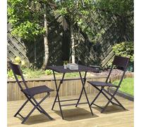 Outsunny 3PC Bistro Set Rattan Furniture Garden Folding Chair Table Outsunny Brown One Size