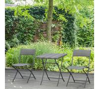 Outsunny 3PC Bistro Set Rattan Furniture Garden Folding Chair Table Outsunny Grey One Size